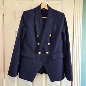 Quince Womens Navy Double Breasted Blazer M Scuba Captain Gold Buttons